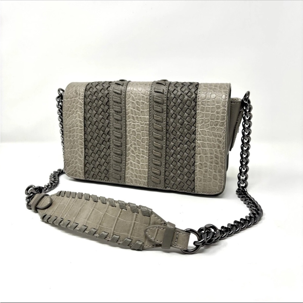 Sam Edelman Hanna Grey Frost Shoulder Bag Leather & Metal Chain Strap EUC Rare